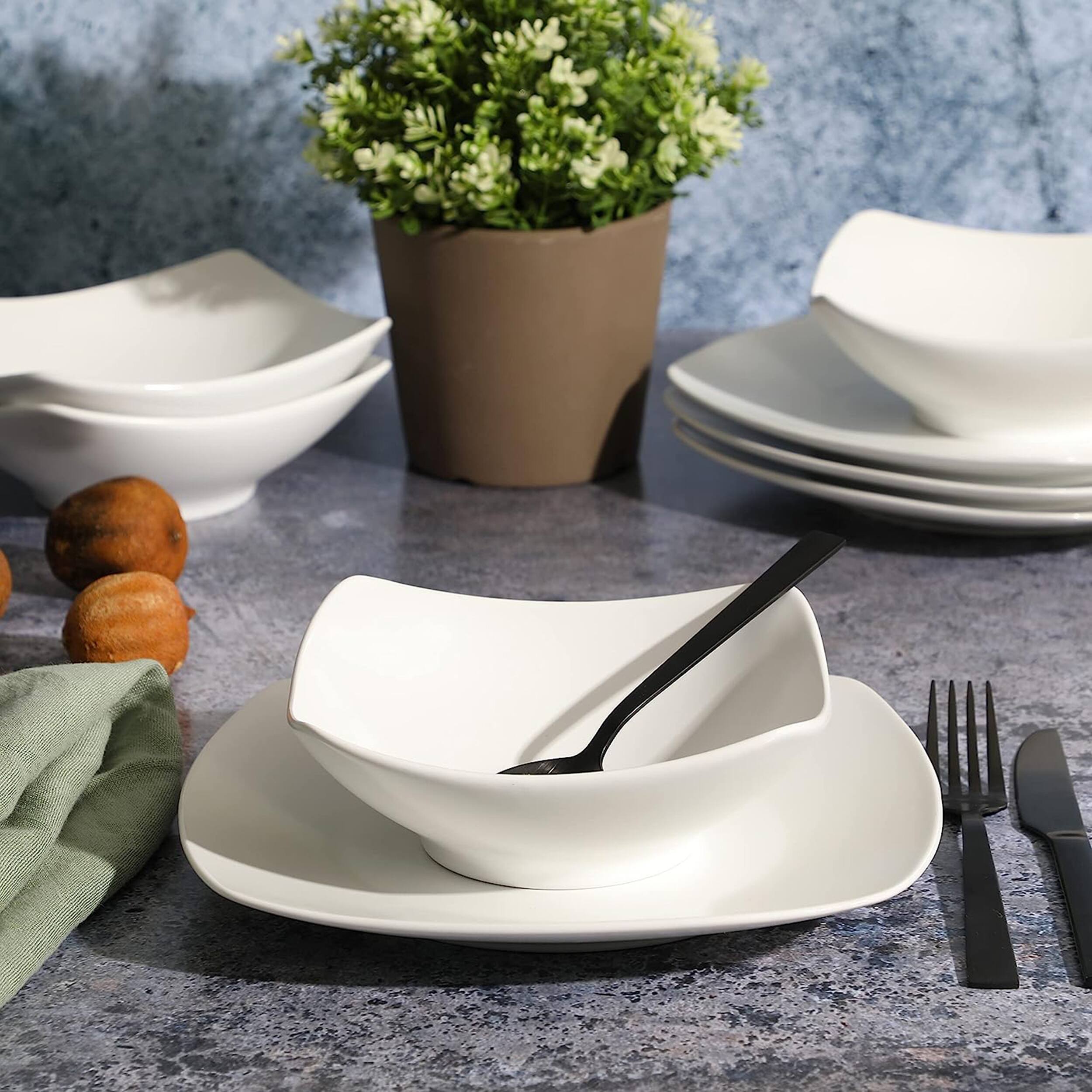 Alt View 4. Gibson - Gibson Home Zen Buffetware 8 Piece Fine Ceramic Dinnerware Set In Matte White - White.