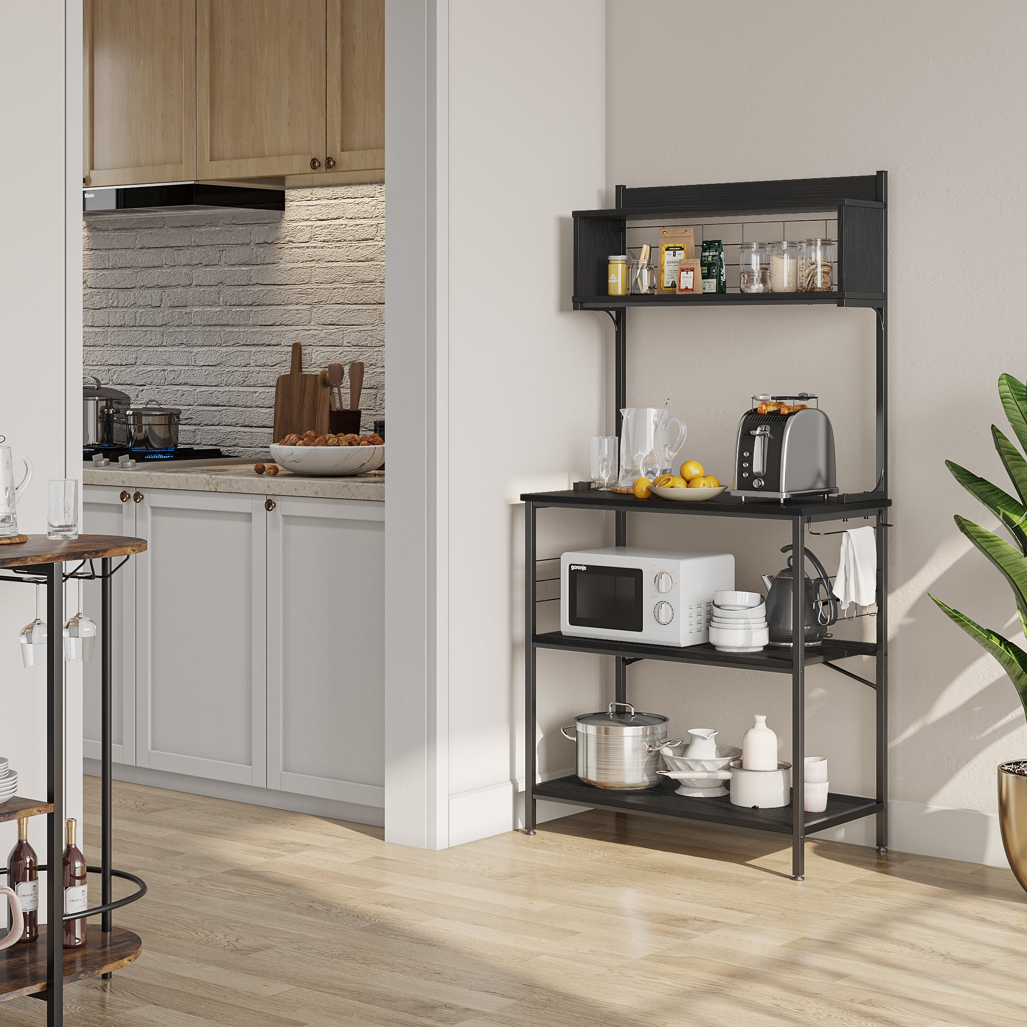 Alt View 13. Bestier - Kitchen Baker's Rack with Hutch and 8 Side Hooks - Black.