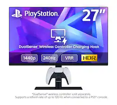 PlayStation
27"
DualSense Wireless Controller Charging Hook
1440p
240Hz
VRR
HDR
*DualSense wireless controller sold separately. Supports a refresh rate of up to 120 Hz when connected to a PS5 console.