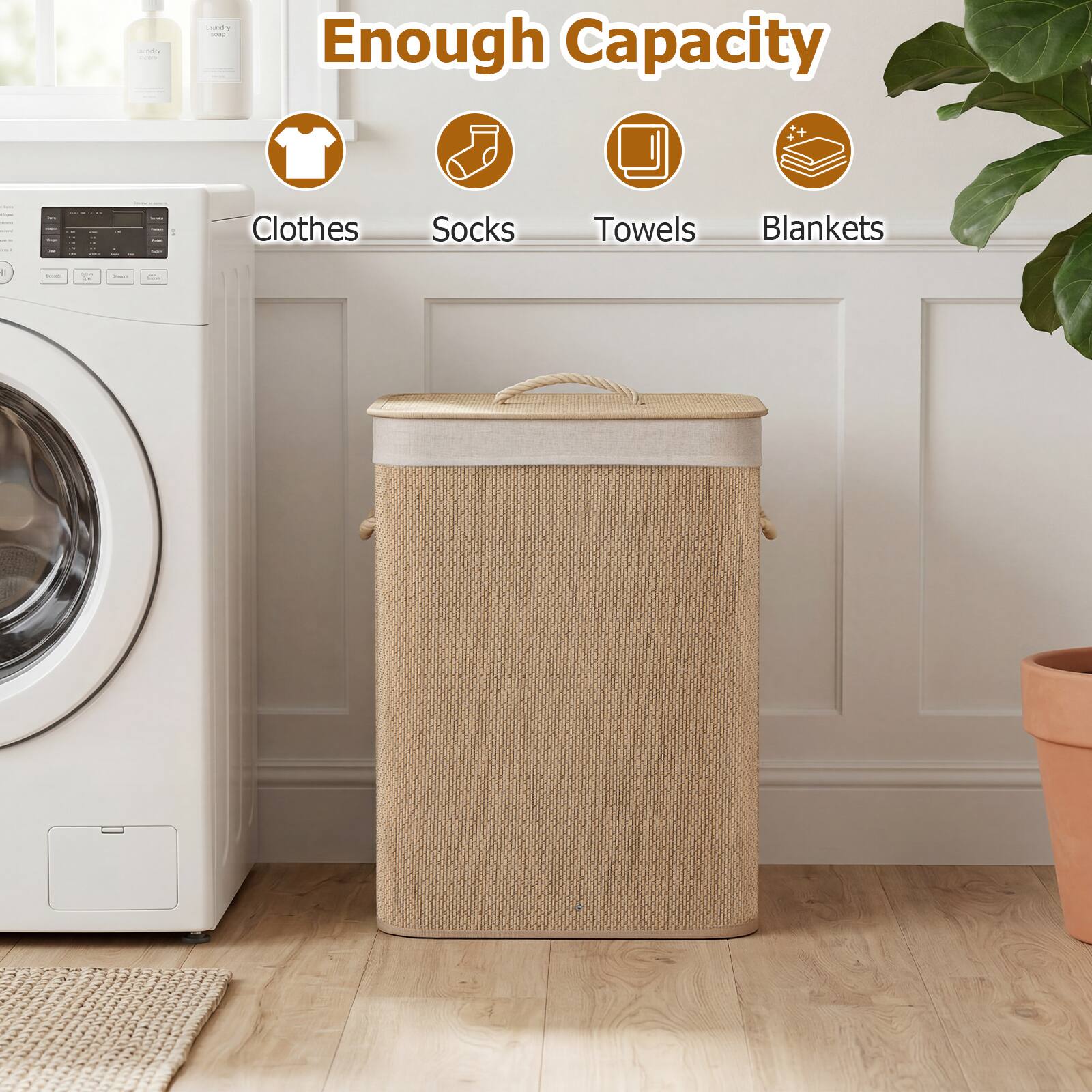 - Enough Capacity
- Clothes, Socks, Towels, Blankets