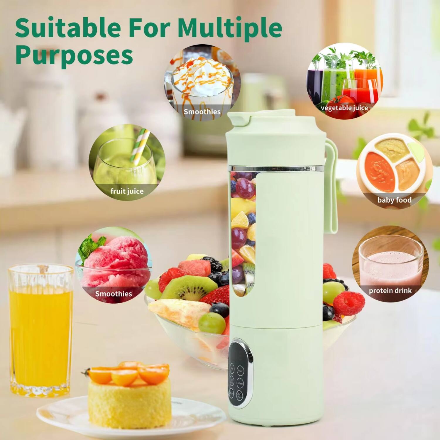 Suitable For Multiple Purposes

- Smoothies
- Fruit Juice
- Vegetable Juice
- Baby Food
- Protein Drink