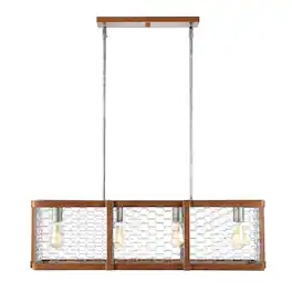 Jonathan Y - Gaines 34.5" Linear 4-Light Adjustable Iron Rustic Industrial LED Pendant - Brown/Silver