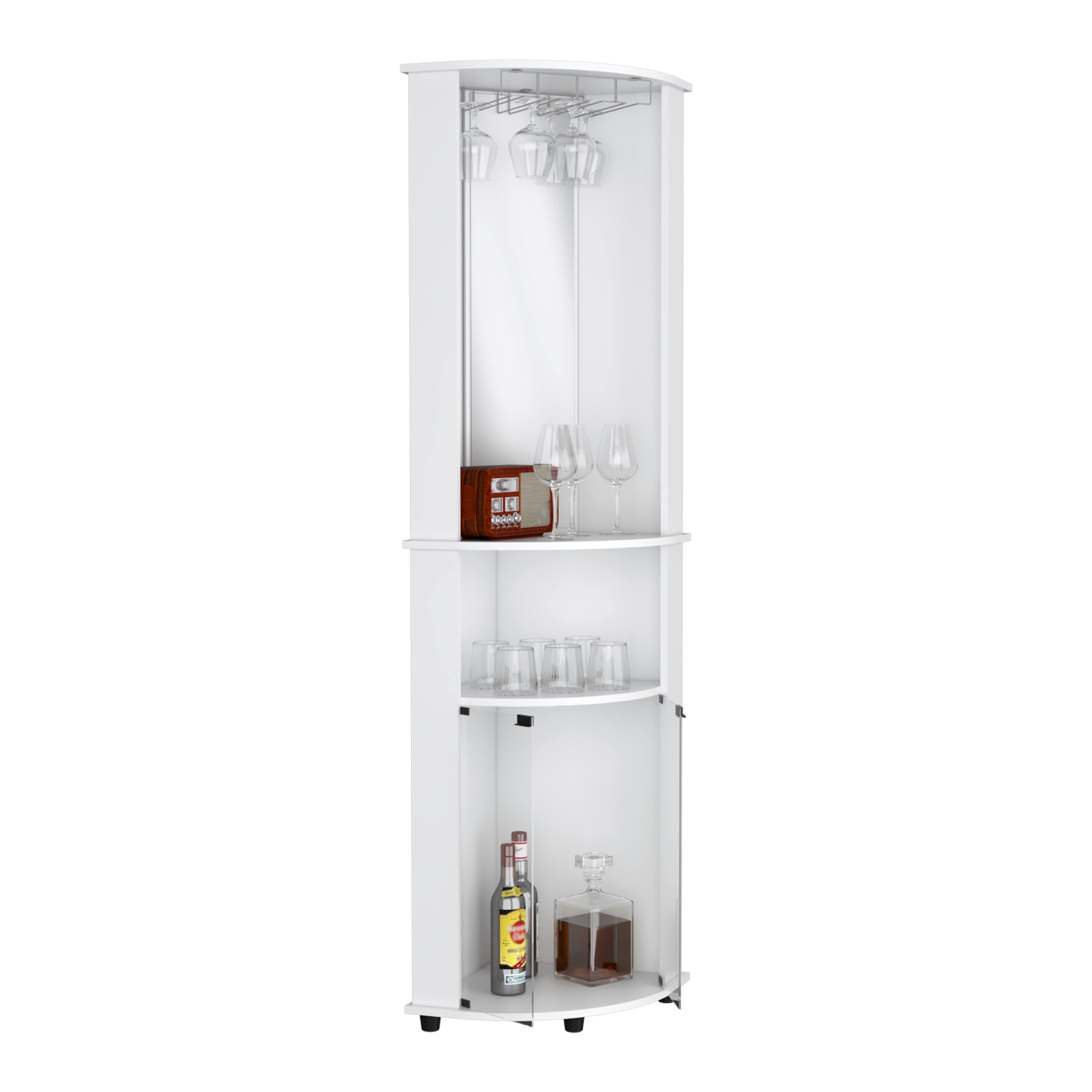 Alt View 1. TuHome - Chicago Mirrored Corner Bar Cabinet, with Glass Doors, Bar Room, Two Shelves and Stemware - White.