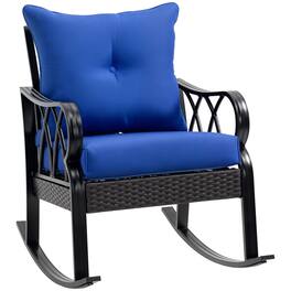 Outsunny - Outdoor Wicker Rocking Chair with Padded Cushions, Aluminum Furniture Rattan Porch Rocker Chair w/ Armrest - Blue