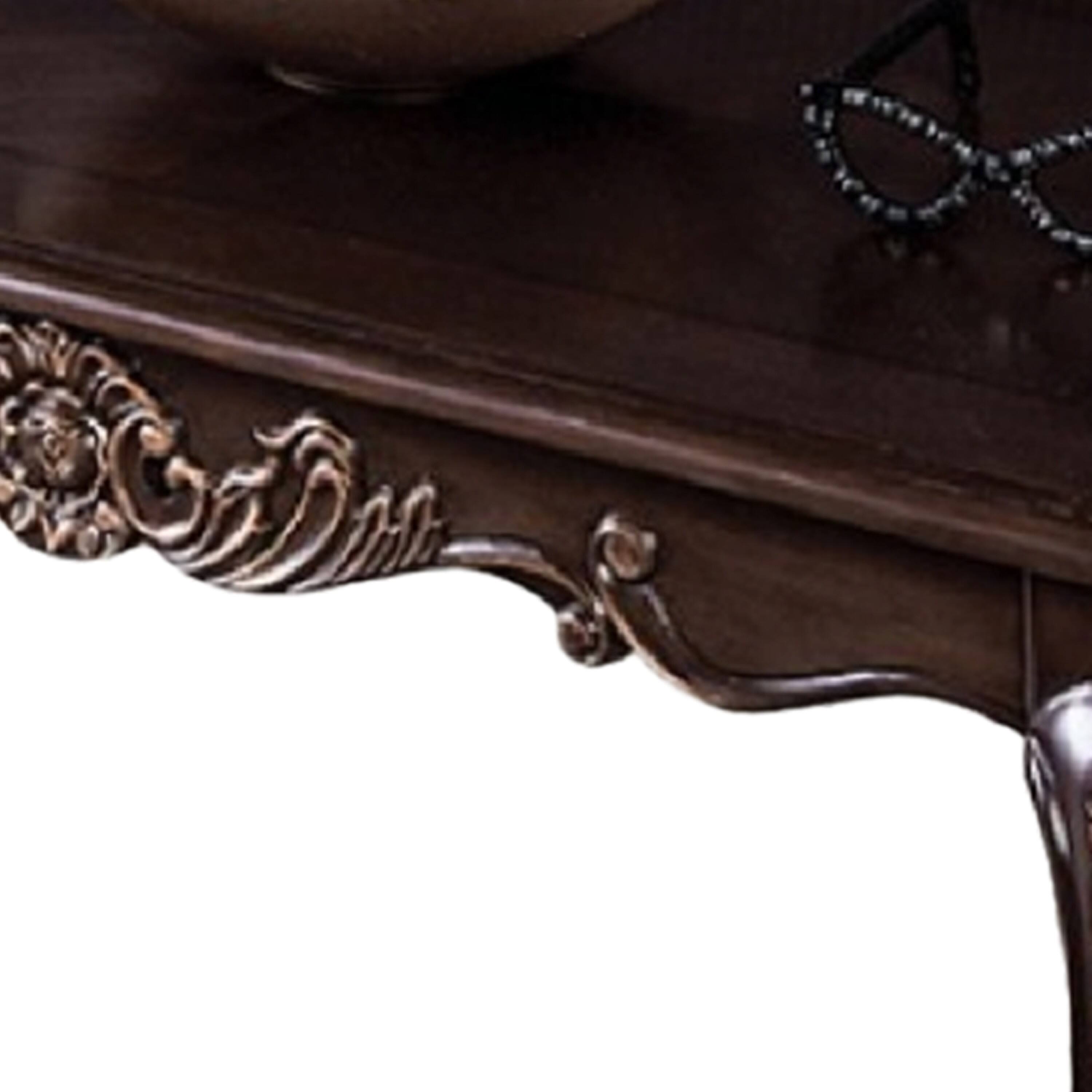 Alt View 1. Manhattan Lane - Astor Coffee Table, 52 Inch Dark Cherry Brown Wood, Carved Details - Cherry Brown, Gold.