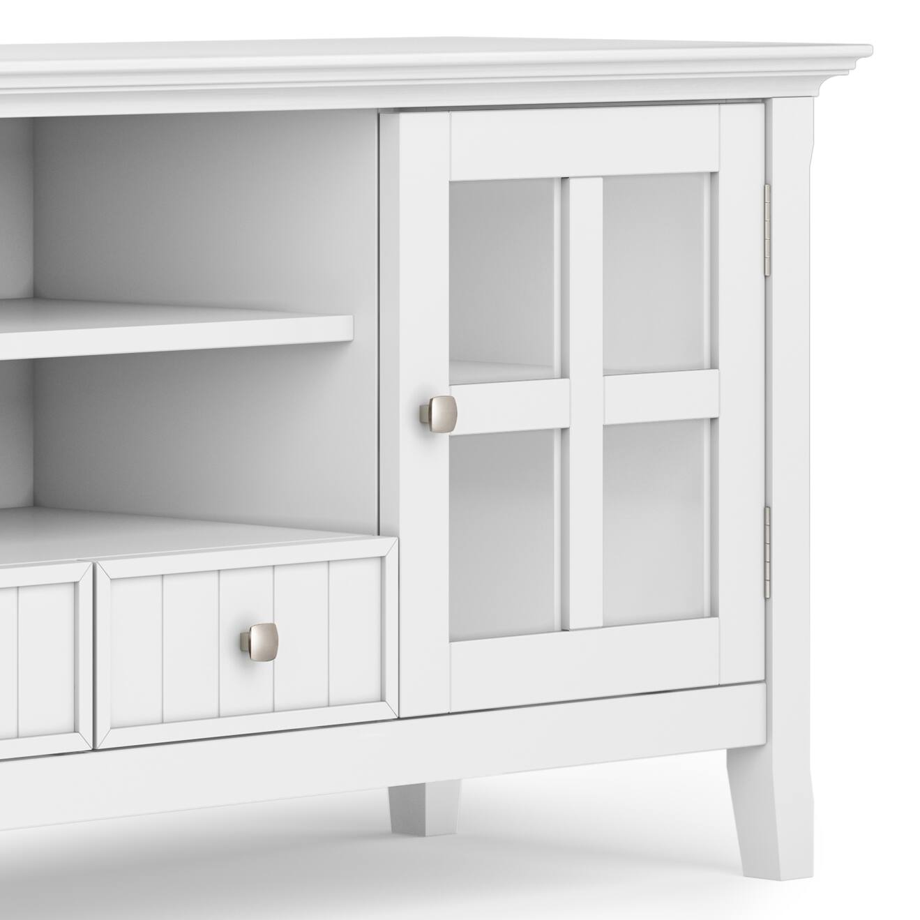 Alt View 12. Simpli Home - Acadian Solid Wood 60 inch Wide Rustic TV Media Stand For TVs up to 65 inches - White.