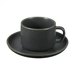 Unique Bargains - Handmade Vintage Espresso Cups, 8oz Coffee Cups & Saucers Ceramic Tea Cup w/Handle, Microwave Safe for Home Office Gifts - Pure Gray Blue