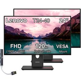 Lenovo - ThinkVision 24" FHD IPS, Anti-Glare, Flicker-Free, VESA Mount (100mm), VGA, HDMI & w/DKZ Hub, Color - 2Pack - Black