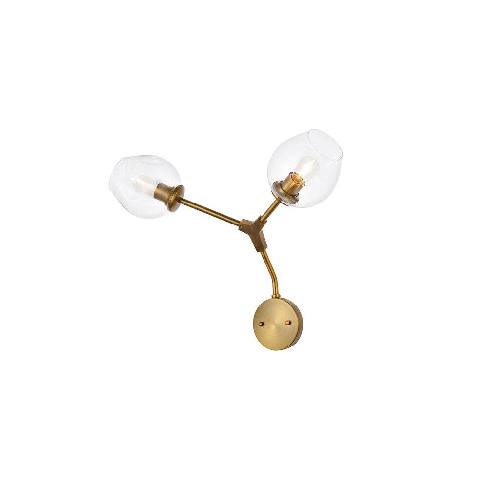 Angle. Elegant Lighting - Cavoli 2 Lights Brass Wall Sconce - Brass And Clear.