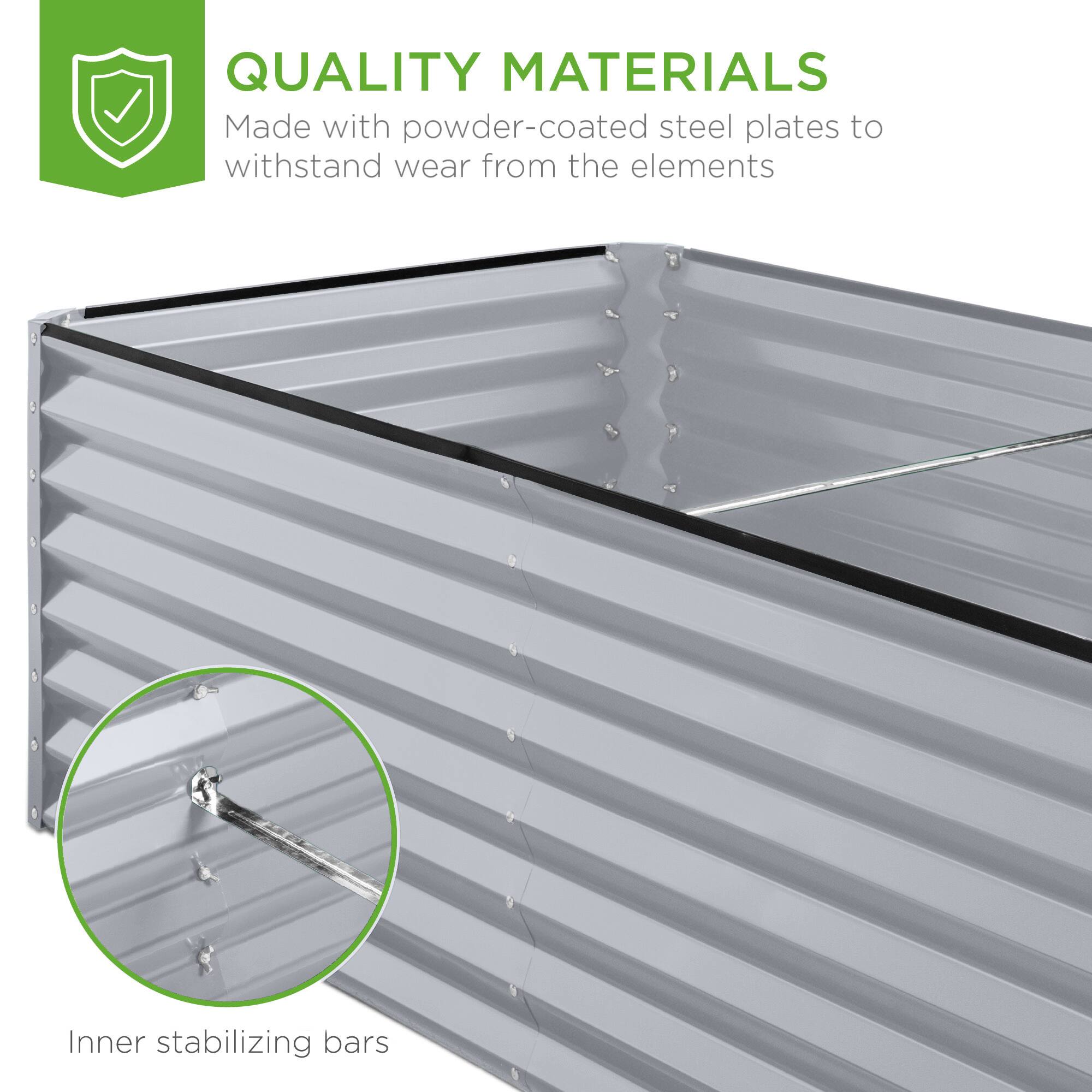 QUALITY MATERIALS  
Made with powder-coated steel plates to withstand wear from the elements  

Inner stabilizing bars