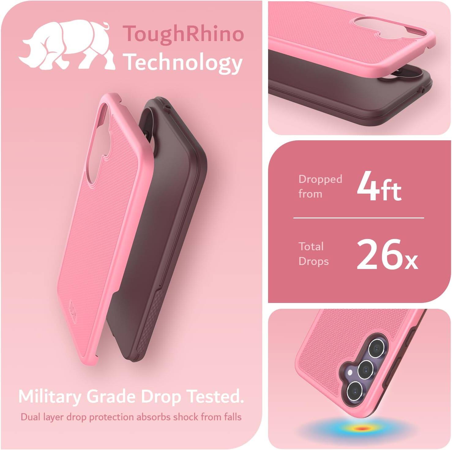 ToughRhino Technology

Dropped from 4ft  
Total Drops 26x

Military Grade Drop Tested.  
Dual layer drop protection absorbs shock from falls