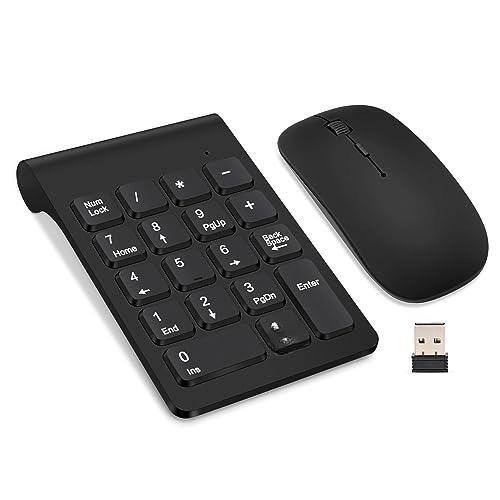 Earthley Blooms - Wireless Numeric Keypad Mini Number Pad Portable Silent Financial Accounting Extensions With Mouse For Laptop - Black