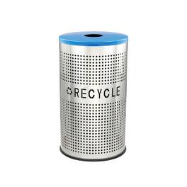 Alpine Industries - 26 Gallon Perforated Recycling Trash Can with Lid and Liner - Blue - Recycle Label
