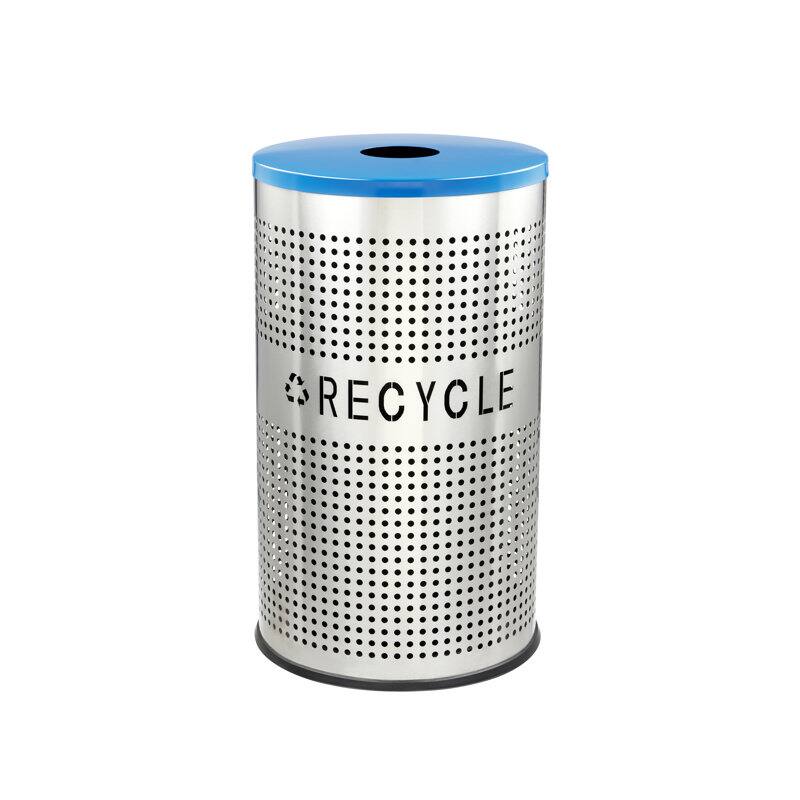 Front. Alpine Industries - 26 Gallon Perforated Recycling Trash Can with Lid and Liner - Blue - Recycle Label.