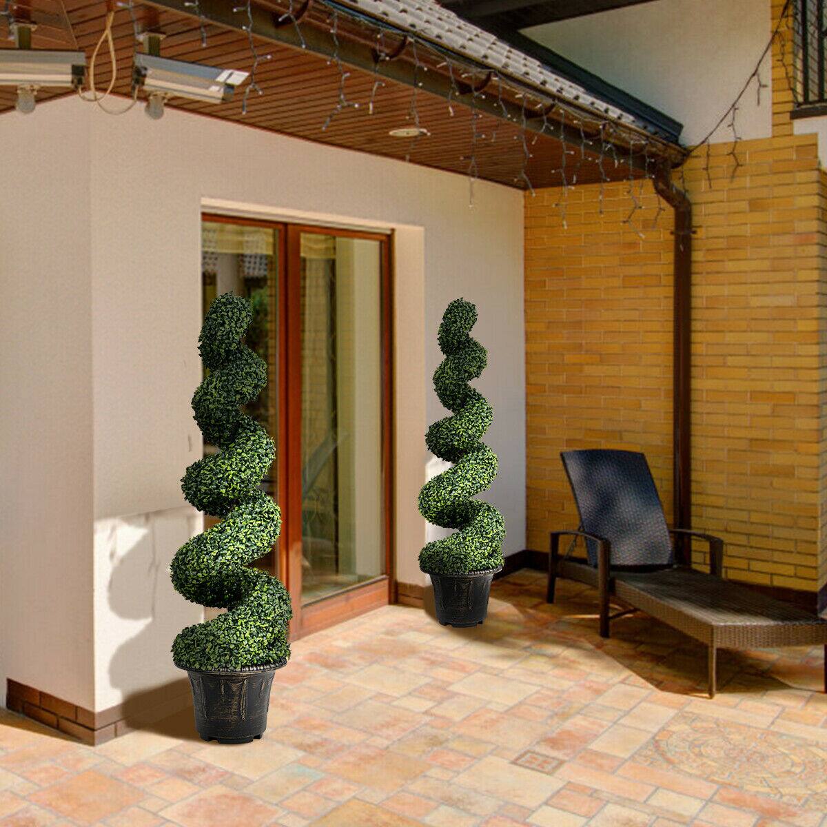 Alt View 5. Costway - Costway 2Pcs 4FT Artificial Boxwood Spiral Tree W/Realistic Leaves Indoor Outdoor Office - Green.