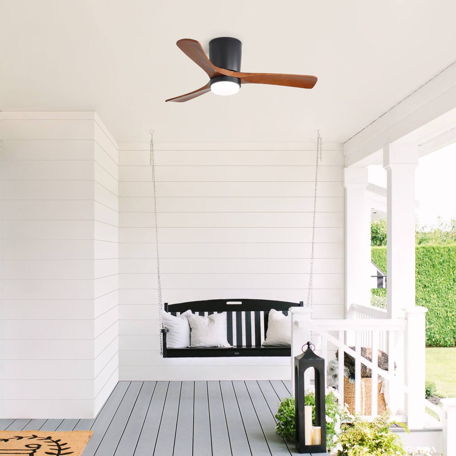 Alt View 6. Sofucor - 42in Modern Quiet Ceiling Fans with Lights and Remote 6 Gear Wind Speed Solid Wood Blades for Indoor Bedroom Dining Room - Black Walnut Wood.