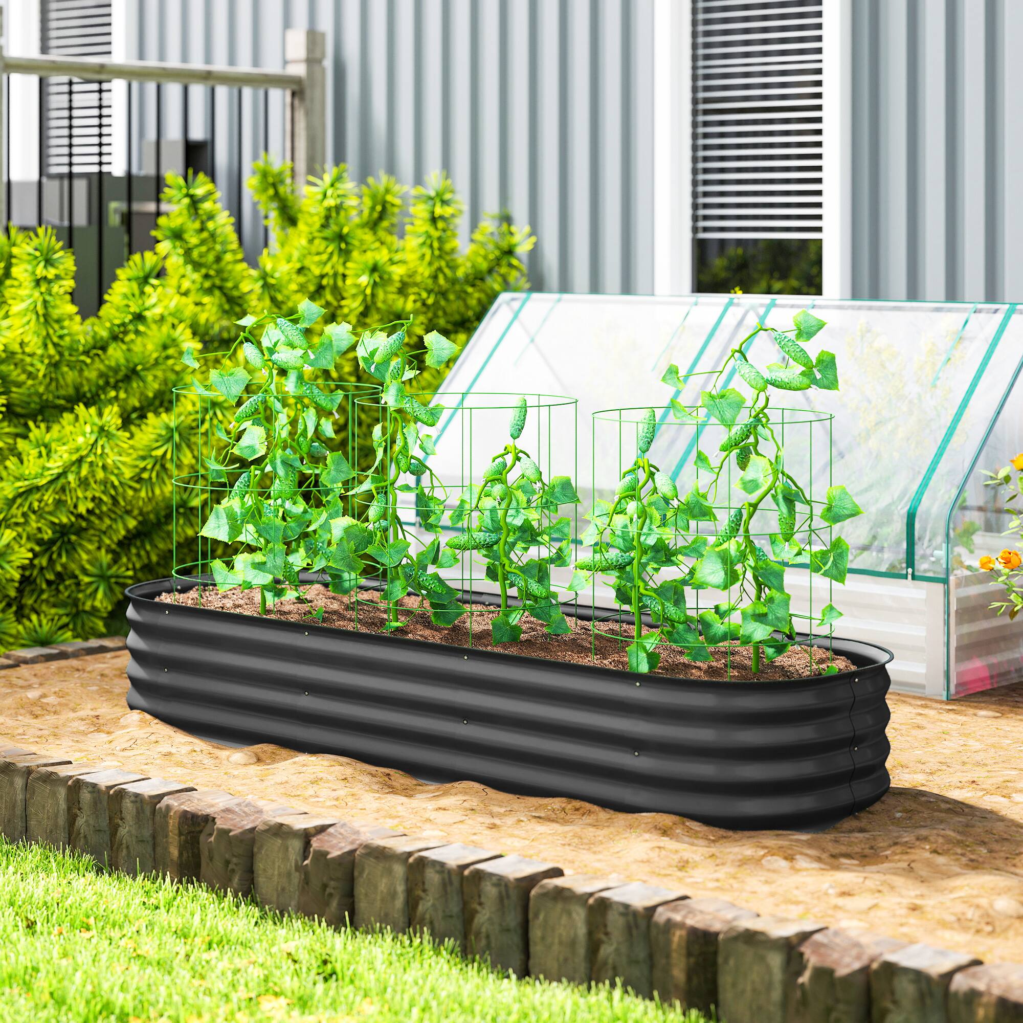 Alt View 1. Outsunny - x 2' x 1' Galvanized Raised Garden Bed Kit, Metal Planter Box with Safety Edging - Dark Gray.