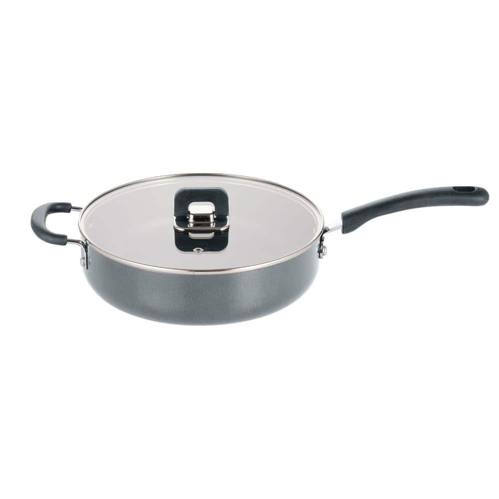 NutriChef - 3.7Qt Sauté Pan with Lid, Non-Stick Stylish Kitchen Cookware, Works with NCCWSTKGRY (NCWSTKGRYSAU37) - Gray