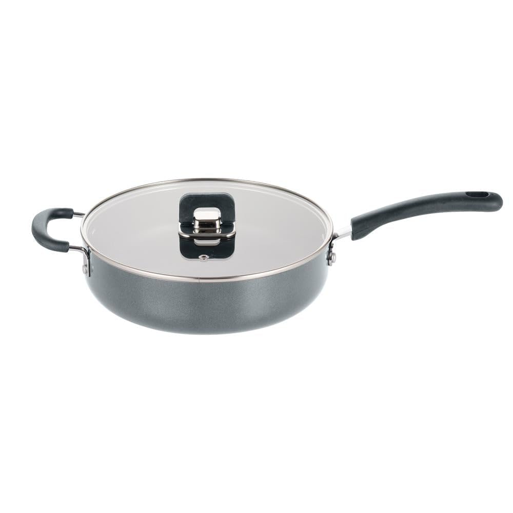 Front. NutriChef - NutriChef 3.7Qt Sauté Pan with Lid, Non-Stick Stylish Kitchen Cookware, Works with NCCWSTKGRY Gray (NCWSTKGRYSAU37) - Gray.