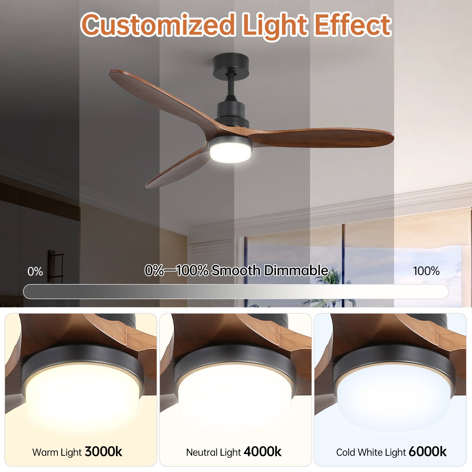 Customized Light Effect

0%—100% Smooth Dimmable

Warm Light 3000k

Neutral Light 4000k

Cold White Light 6000k