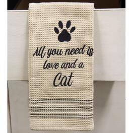 BreeBe - Love & Cat Dish Towel - Tan, Black