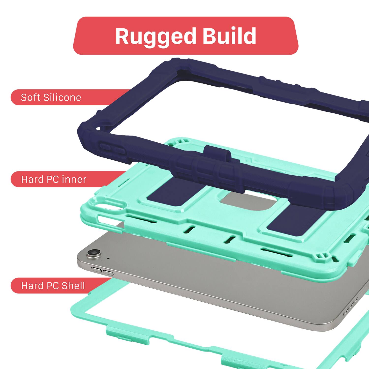 Rugged Build

- Soft Silicone
- Hard PC inner
- Hard PC Shell