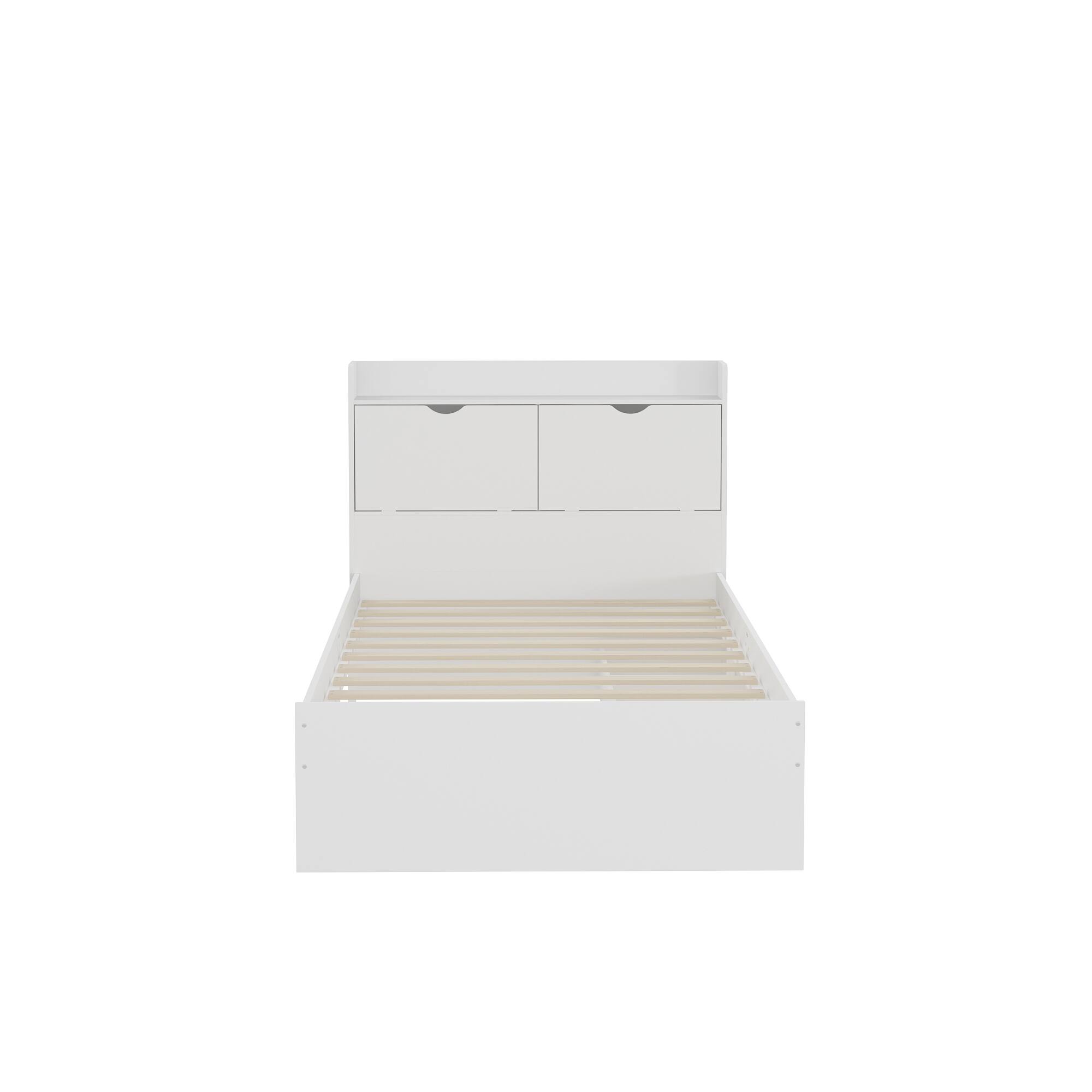 Famapy - Multifunctional Kids Bed with Storage Drawers & Headboard Space - Saving Slat Bed for Children's Bedroom - White