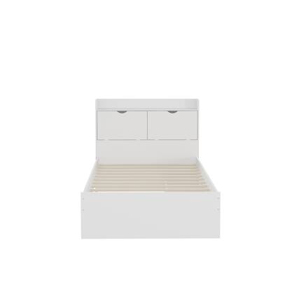 Front. Famapy - Famapy Multifunctional Kids Bed with Storage Drawers & Headboard Space - Saving Slat Bed for Children's Bedroom - White.