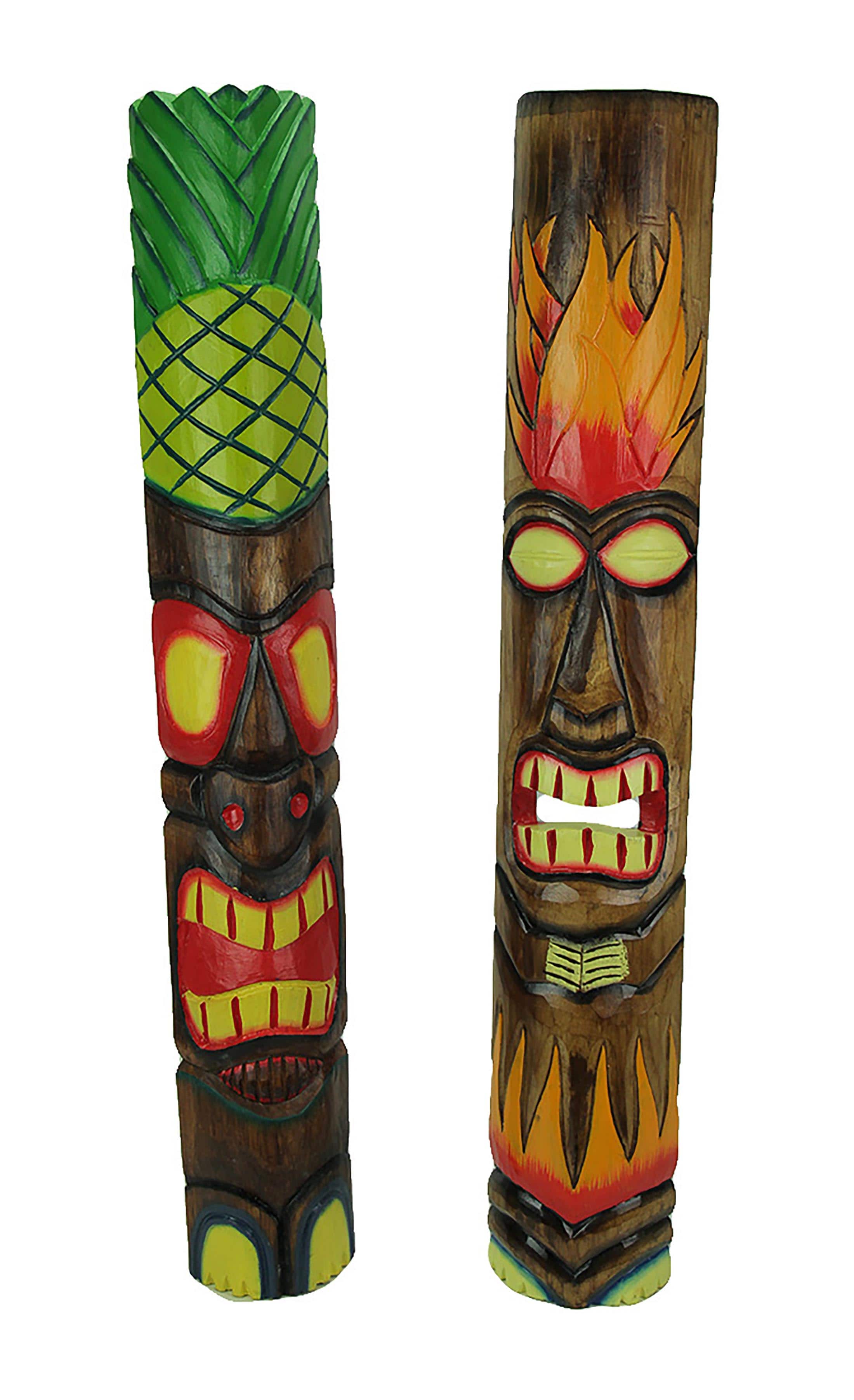Chesapeake Bay - 39 inch Tall Hand Crafted Wooden Tiki Totem Wall Mask Set of 2 Tropical Décor - Multicolored