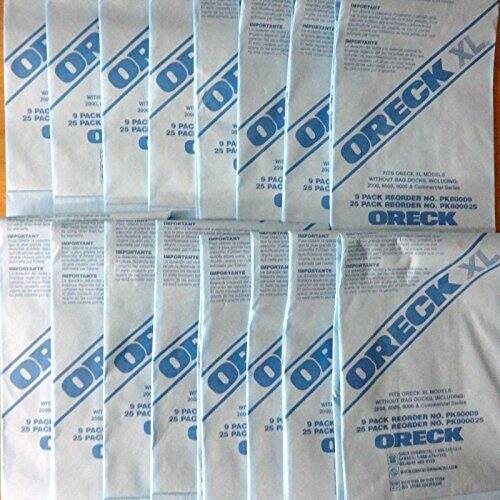 Sure, here is the corrected and grouped text from the image:

---

**ORECK XL**

**9 PACK**

**25 PAC**

**WITHOUT BAG DOCKING**

**REORDER NO. PK800025**

**ORECK**

**IMPORTANT**

**IMPORTANTE**

---

This text appears on the packaging of the ORECK XL product.