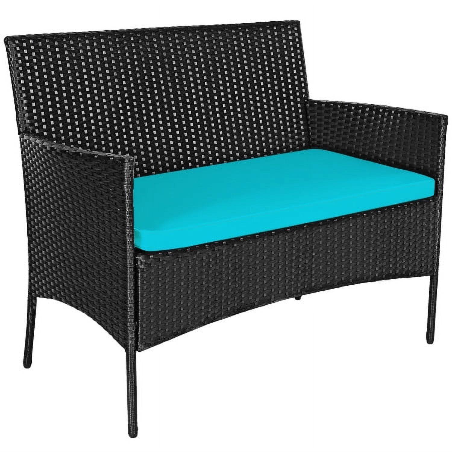 Alt View 2. Kadyn - 4 Patio Rattan Cushioned Sofa Furniture Set, Outdoor Furniture Garden Conversation Sets with Coffee, Turquoise - Blue.