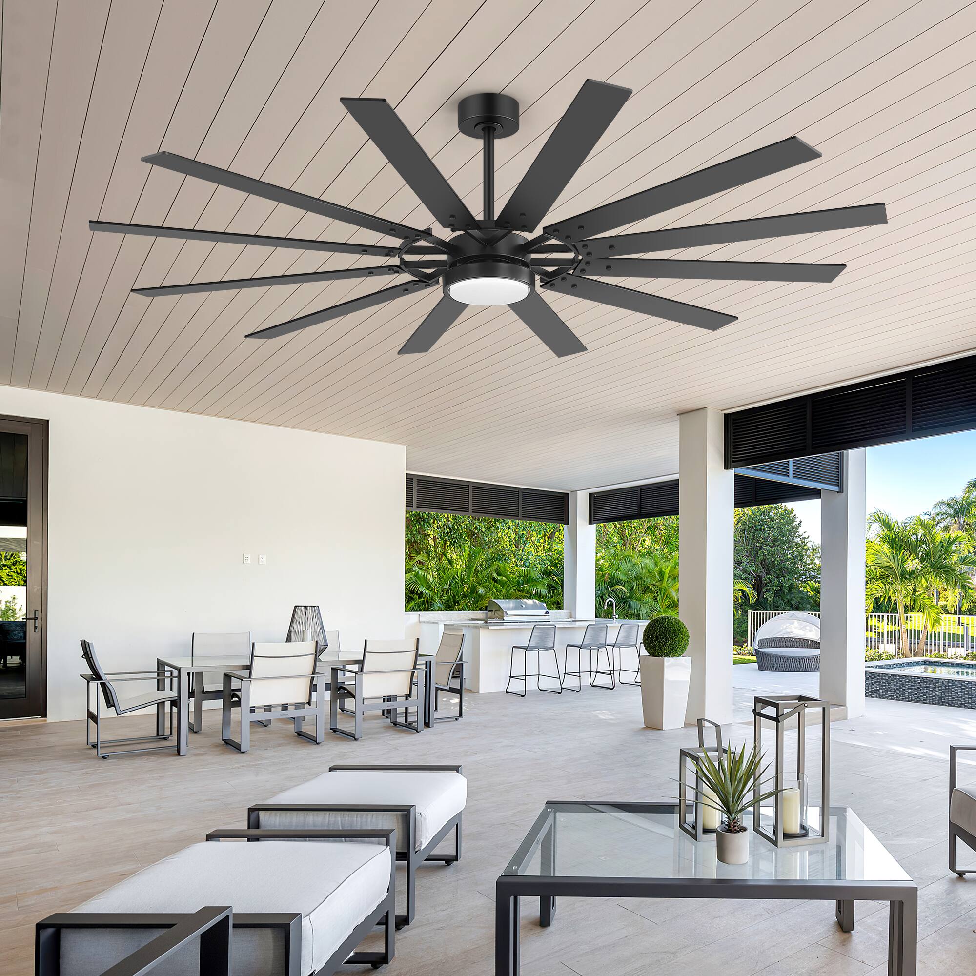 Alt View 1. Breezary - 72-Inch Ceiling Fan with LED Light, 12 Reversible Wood Blades, DC Motor, 6 Speeds, Timer, Remote and Memory Function - Black and Walnut.