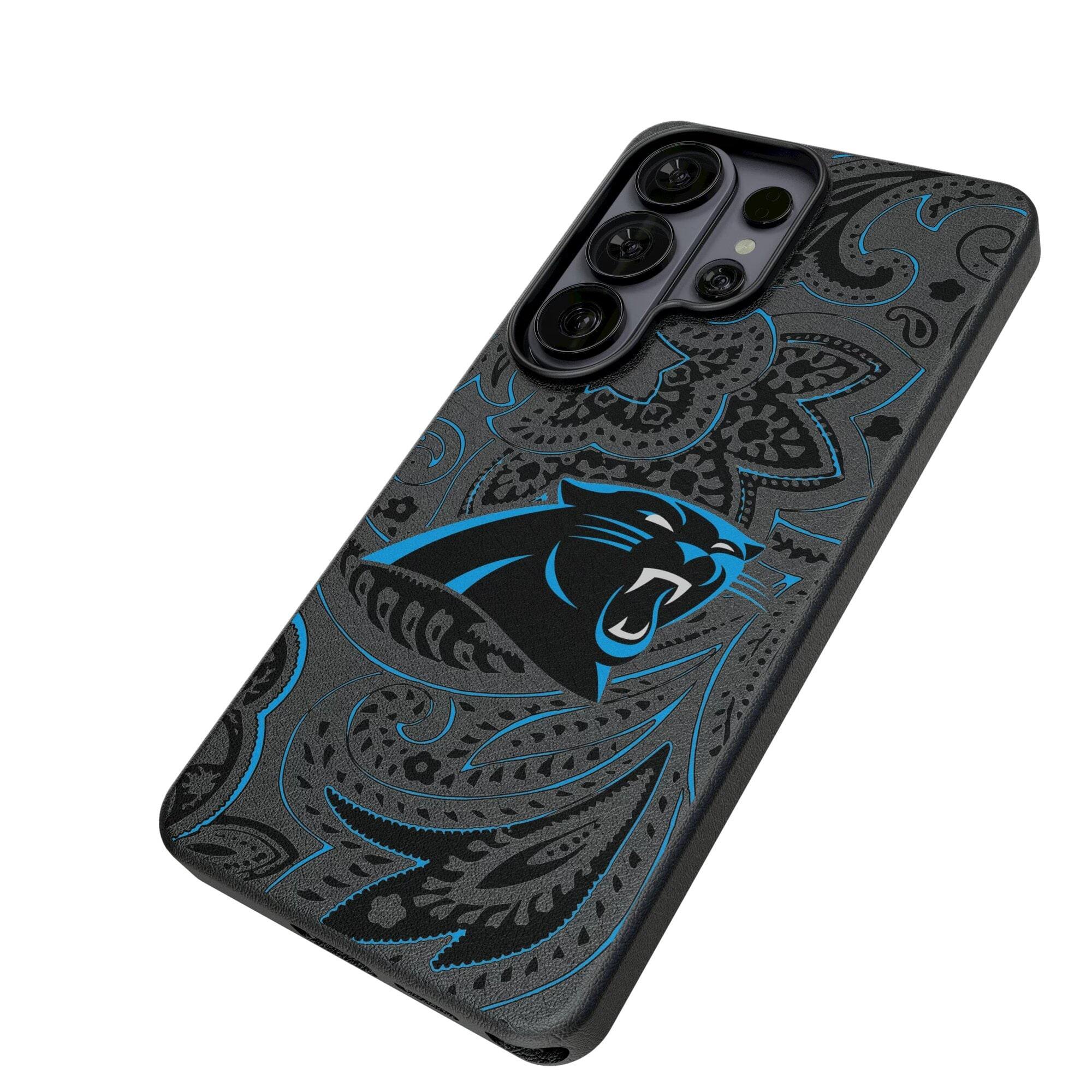 Alt View 1. Keyscaper - Carolina Panthers Paisley Galaxy Magnetic Bump Case - S24 Ultra - Black.