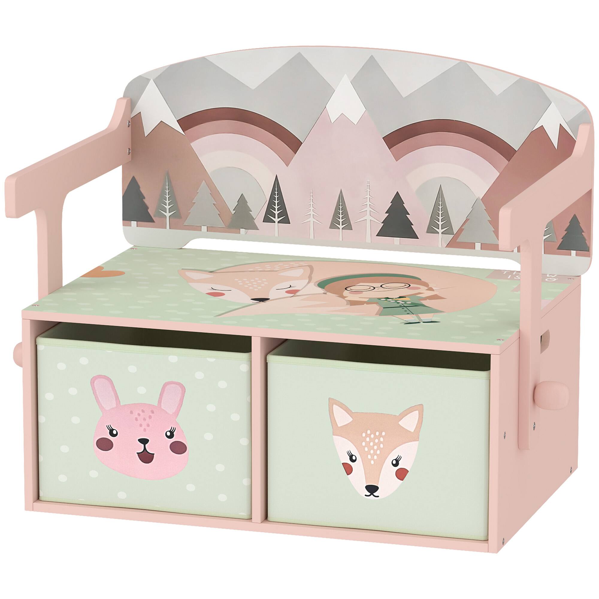 Front. Qaba - Toy Box Chest, 3-in-1 Convertible Storage Chest with 2 Non-Woven Drawers for Bedroom - Pink.