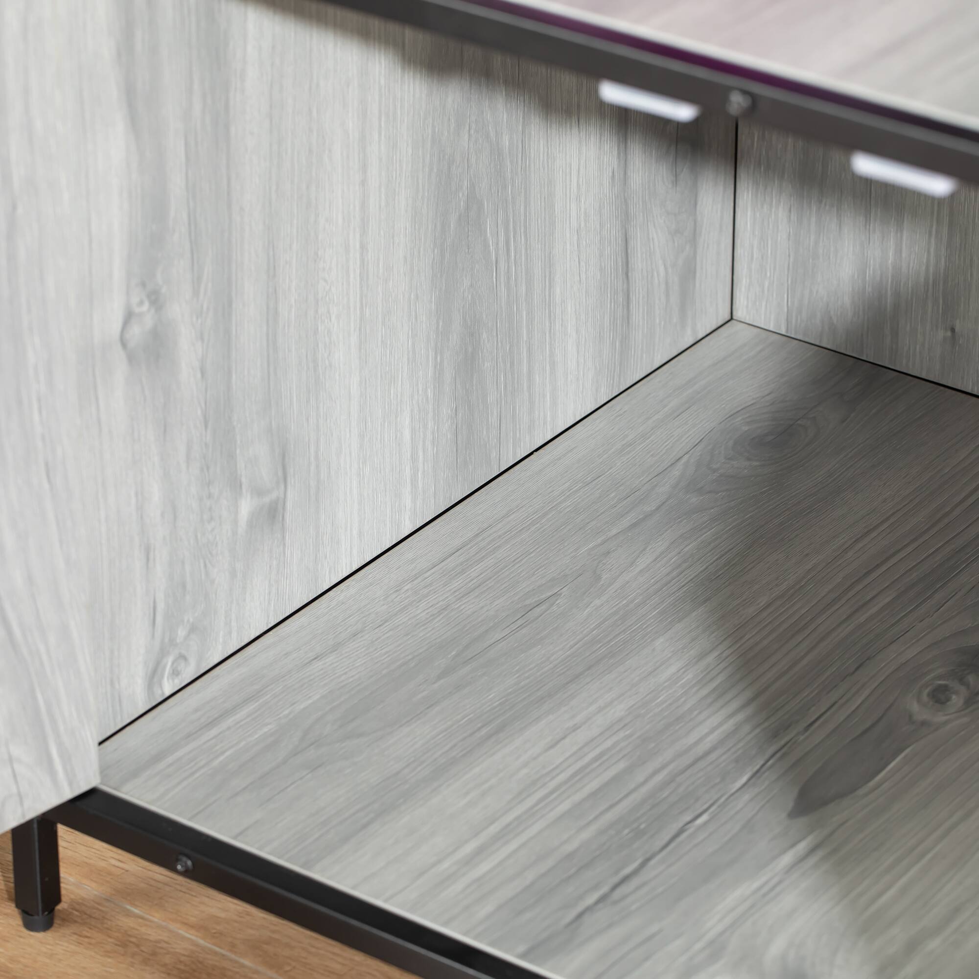 Alt View 5. Pawhut - Wooden Cat Litter Box Enclosure, Hidden Kitten Washroom, Indoor End Table with Magnetic Doors & Storage Shelves - Grey.