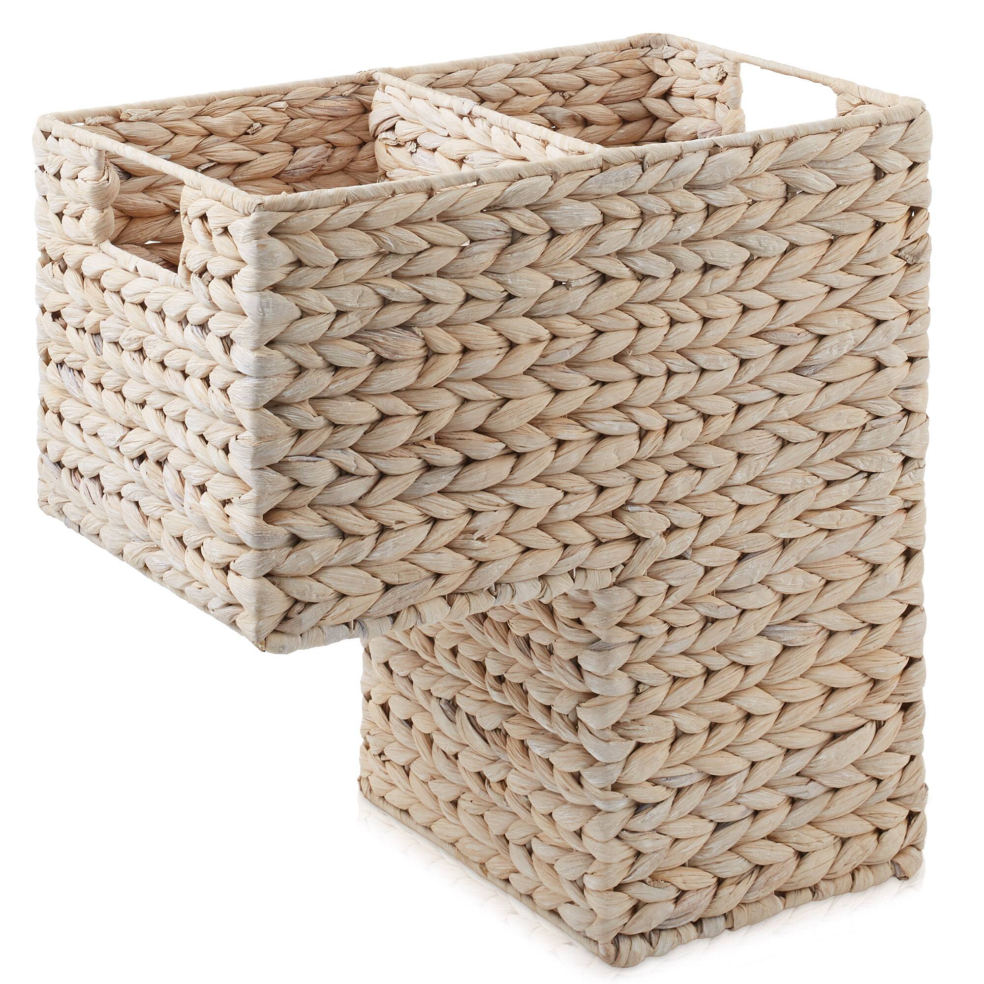 Alt View 2. Casafield - Stair Basket w/ Handles for Staircases - Woven Organizer Bin for Steps - Whitewash - Hyacinth.