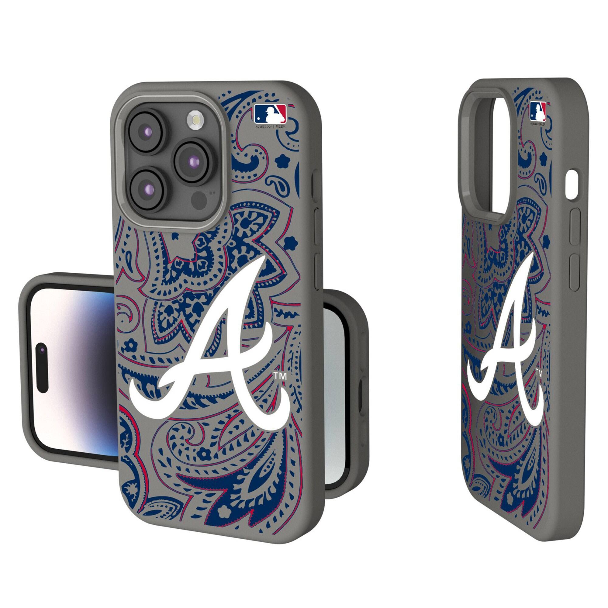 Front. Keyscaper - Atlanta Braves Paisley iPhone Soft Touch Case - 15 Pro - Gray.