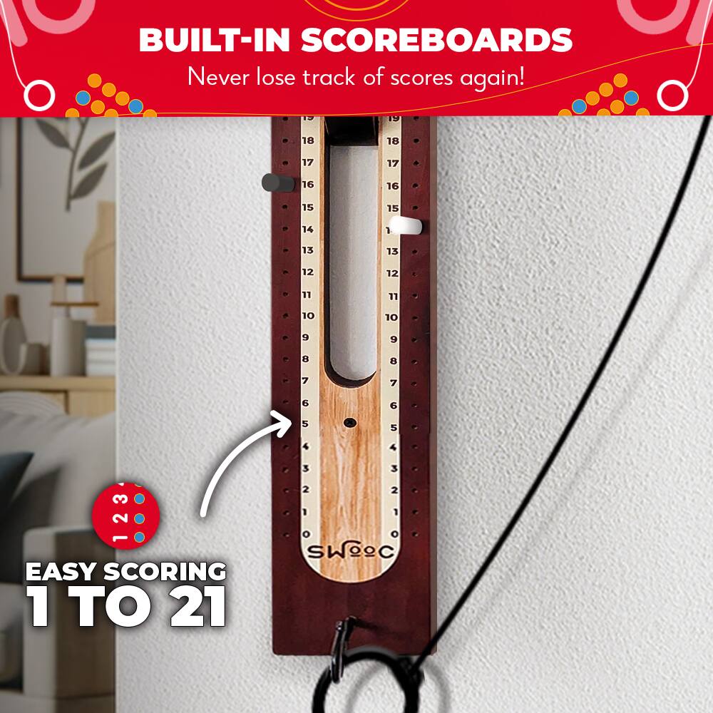 BUILT-IN SCOREBOARDS  
Never lose track of scores again!  

EASY SCORING 1 TO 21