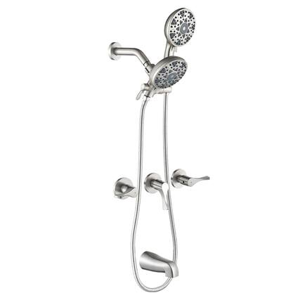 Front. Boyel Living - Brushed Nickel Shower Set with Triple Handle Control 6 Function Dual Shower Heads and High Flow Tub Spout - Brushed Nickel.