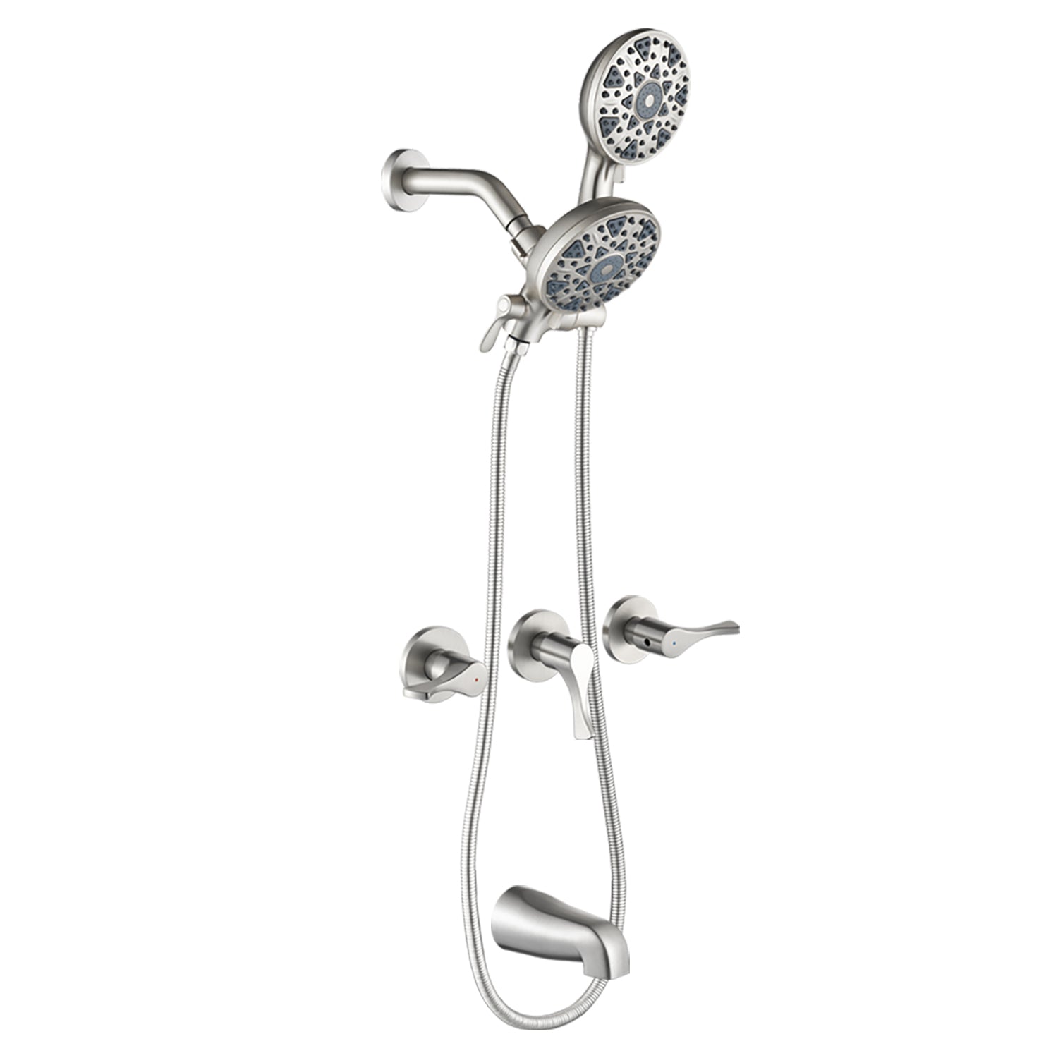 Boyel Living - Shower Set with Triple Handle Control 6 Function Dual Shower Heads and High Flow Tub Spout - Brushed Nickel