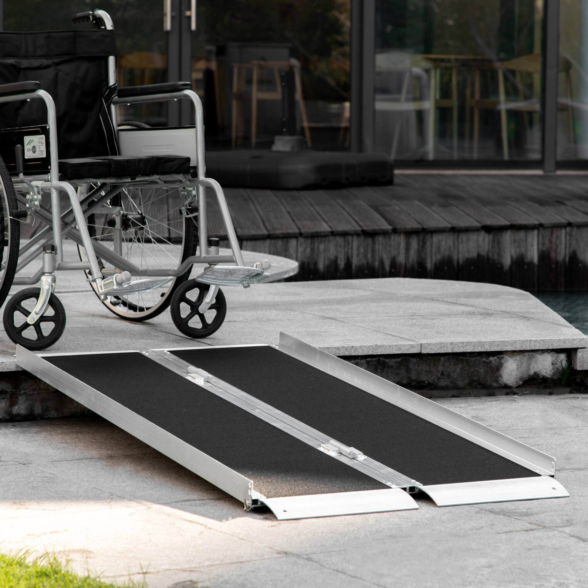 Alt View 1. Homcom - 5' Skidproof Portable Wheelchair Ramp for Home, Steps, Doorways, Carpeted Foldable Handicap Ramp - Black.