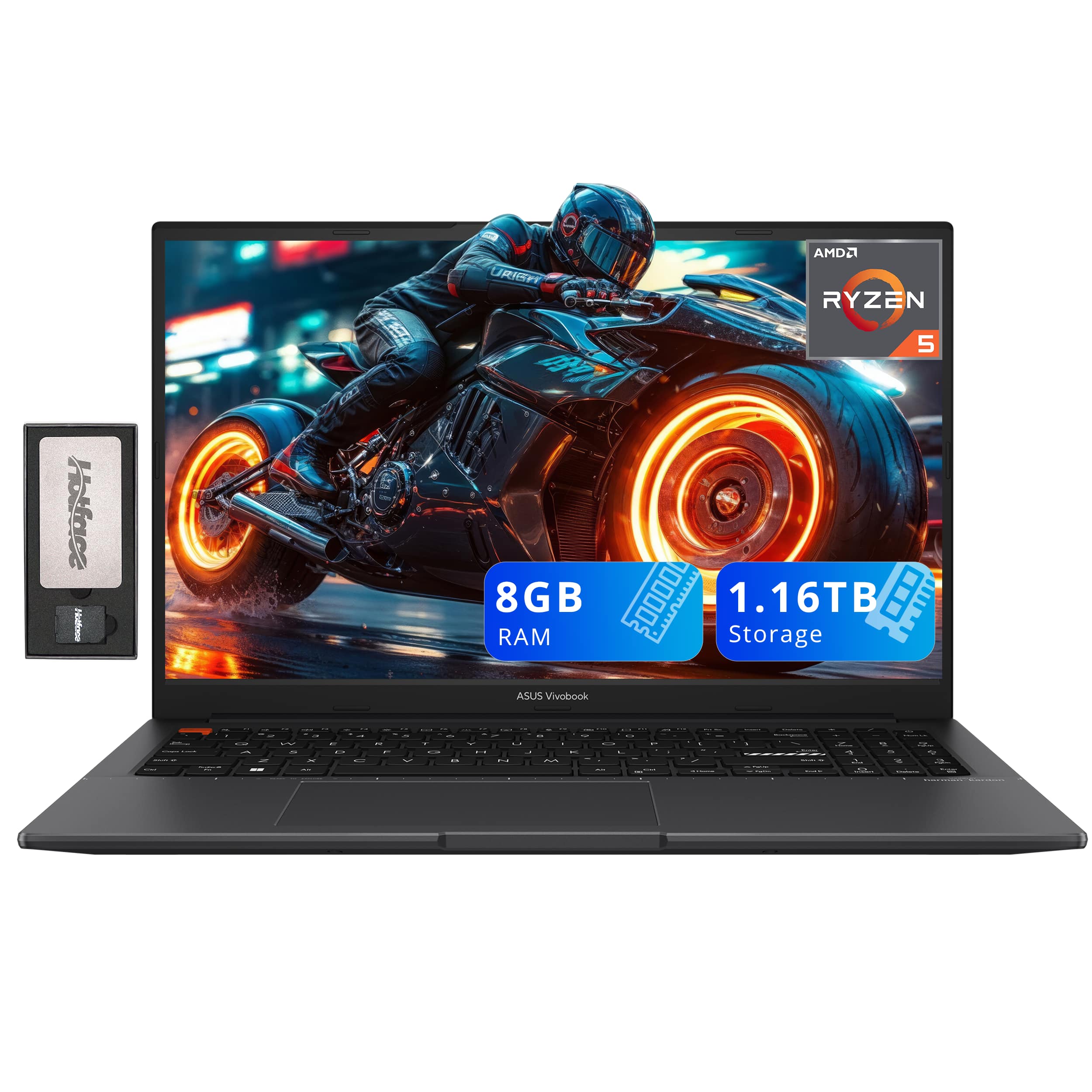 ASUS - VivoBook S15 Slim 15.6" FHD Laptop,Ryzen 5-5600H,8GB RAM,1TB SSD+160GB Docking Station,Fingerprint,Win 11 - Black