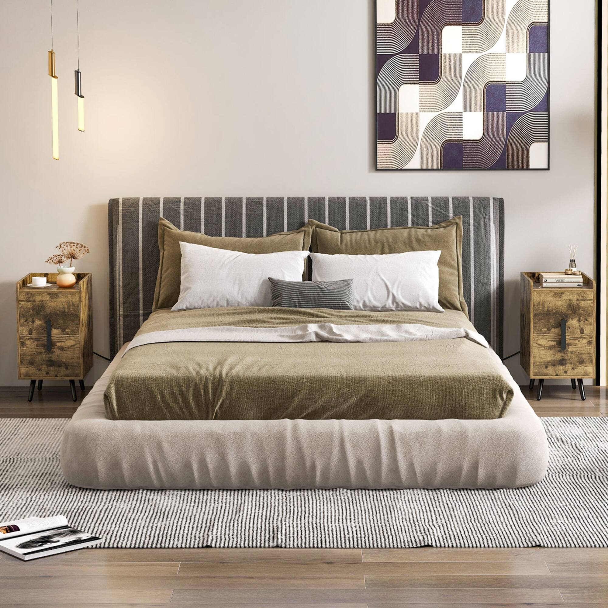 Alt View 12. Costway - Nightstand with Charging Station Home Bedside Sofa Side Tables with 2 Drawers - Coffee.