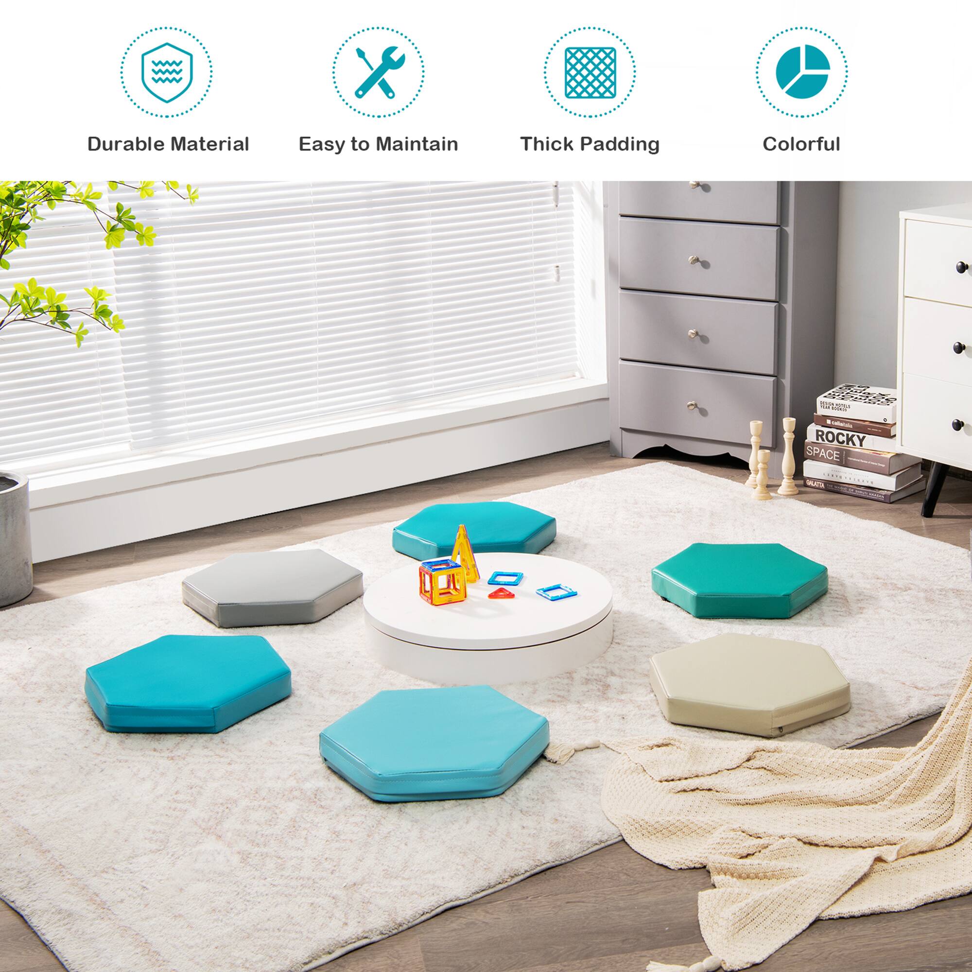 Durable Material  
Easy to Maintain  
Thick Padding  
Colorful  

ROCKY SPACE