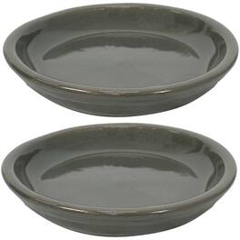 Sunnydaze - 7 in Glazed Ceramic Flower Pot/Plant Saucer - Set of 2 - Gray