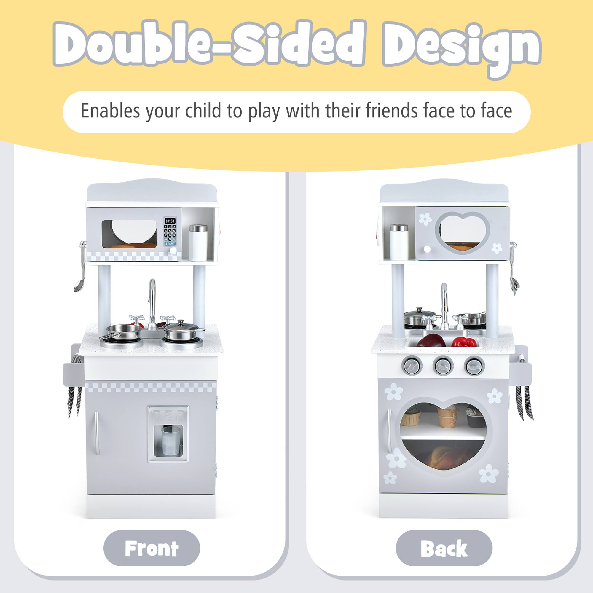 Double-Sided Design  
Enables your child to play with their friends face to face  

Front  
Back