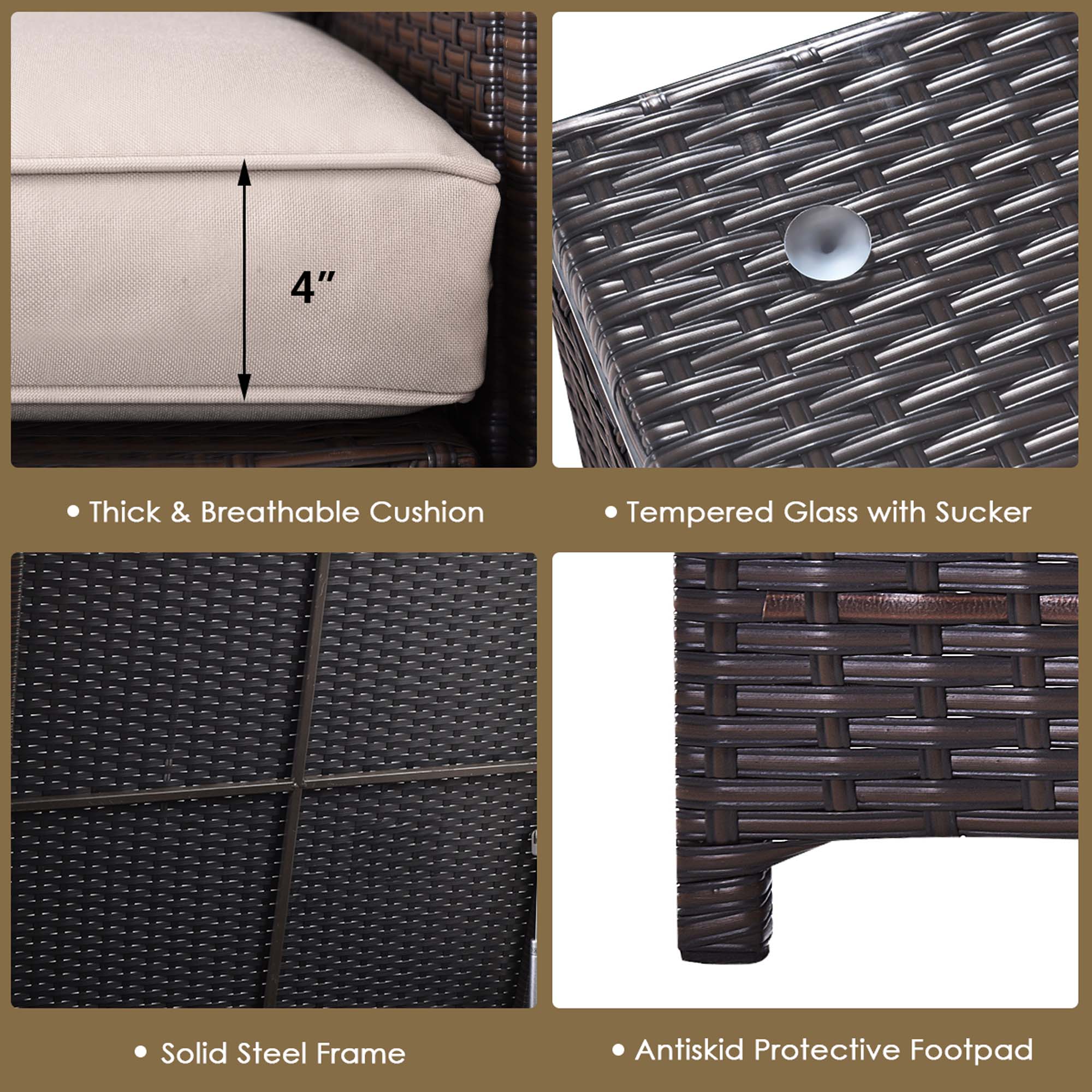 - Thick & Breathable Cushion
- Tempered Glass with Sucker
- Solid Steel Frame
- Antiskid Protective Footpad