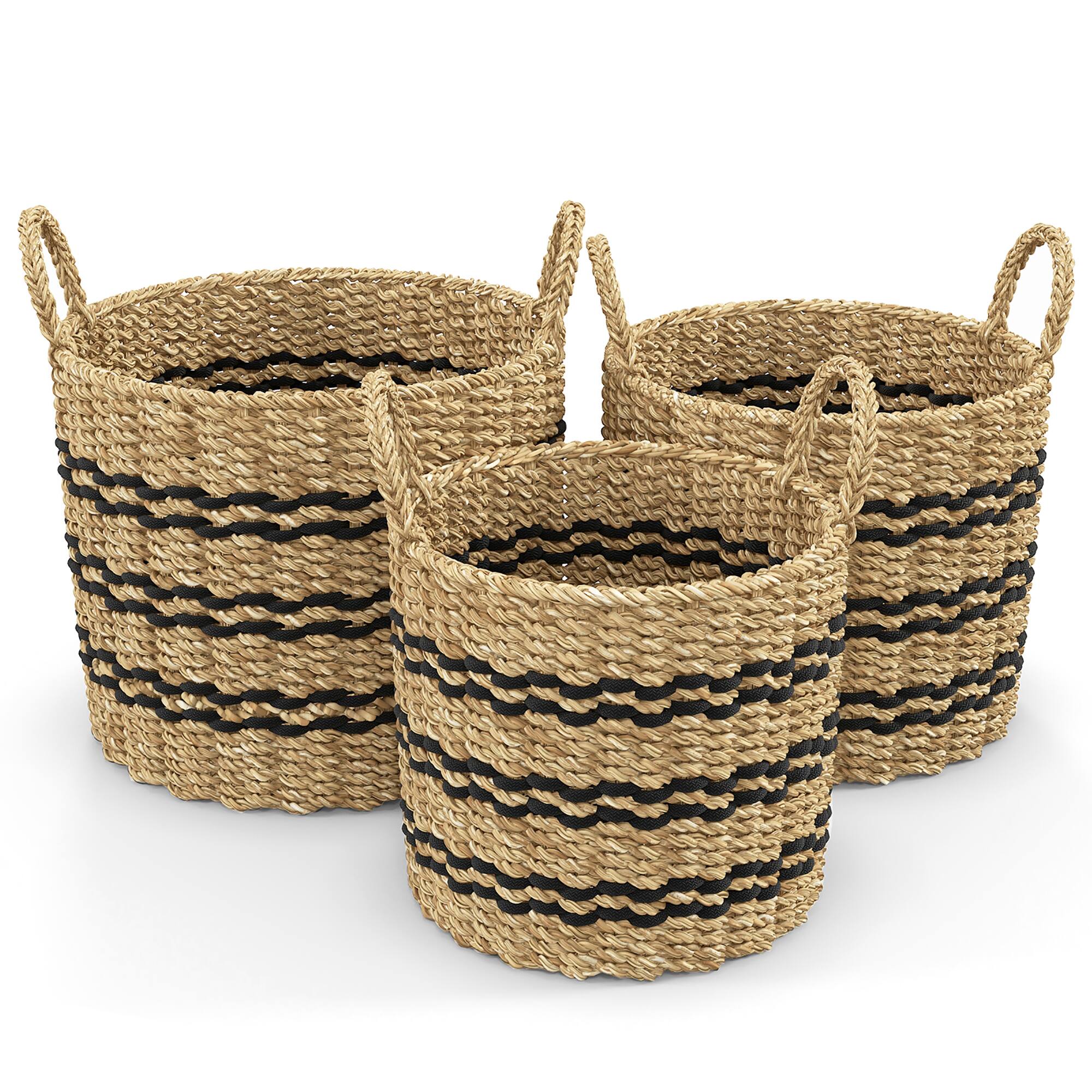 Costway Seagrass Basket Set of 3 Stackable Storage Bins w/ Handles Home
