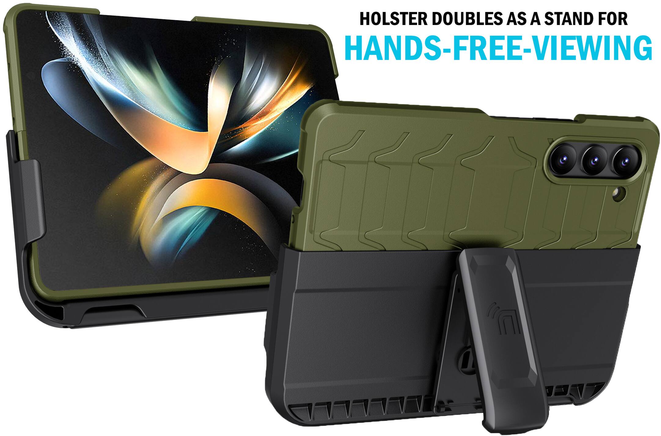 Holster doubles as a stand for hands-free viewing