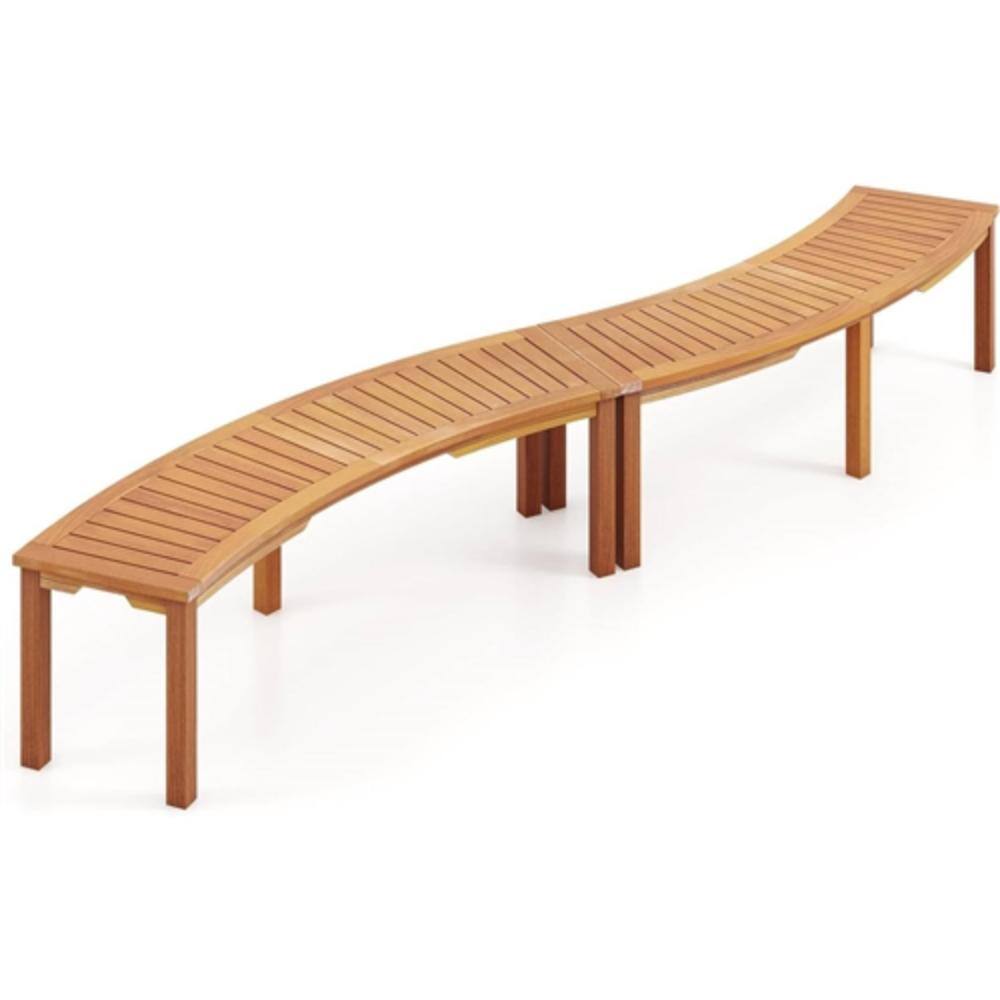 Front. Hivvago - Set of 2 - Outdoor Backless Wooden Garden Bench with Modern Arch Design - Brown.